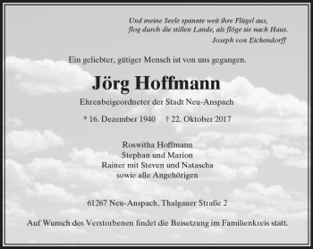 Traueranzeige von Jörg Hoffmann von  Usinger Anzeiger