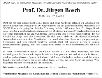Traueranzeige von Jürgen Bosch von Trauerportal Rhein Main Presse