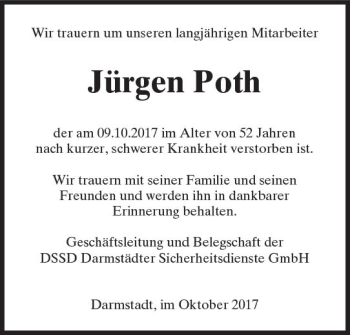 Traueranzeige von Jürgen Poth von Trauerportal Echo Online