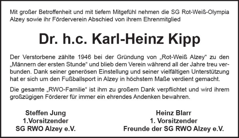  Traueranzeige für Karl-Heinz Kipp vom 17.10.2017 aus Trauerportal Rhein Main Presse