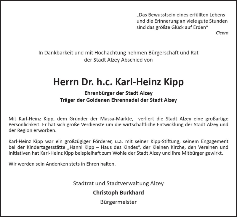  Traueranzeige für Karl-Heinz Kipp vom 14.10.2017 aus Trauerportal Rhein Main Presse