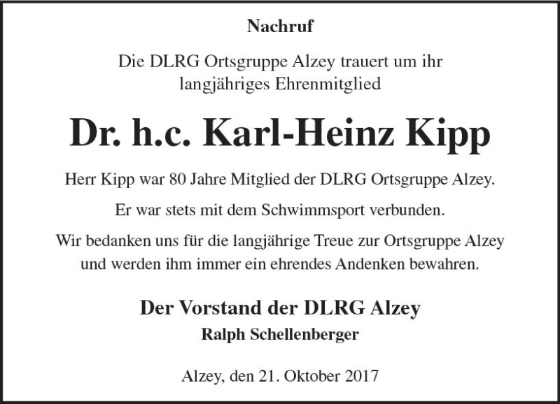 Traueranzeige für Karl-Heinz Kipp vom 21.10.2017 aus Trauerportal Rhein Main Presse