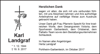 Traueranzeige von Karl Landgraf von  Gießener Anzeiger