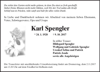 Traueranzeige von Karl Spengler von Trauerportal Rhein Main Presse