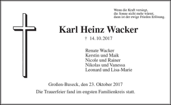 Traueranzeige von Karl Heinz Wacker von  Gießener Anzeiger