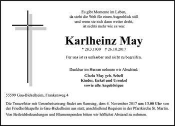 Traueranzeige von Karlheinz May von Trauerportal Rhein Main Presse