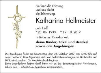 Traueranzeige von Katharina Hellmeister von Trauerportal Rhein Main Presse