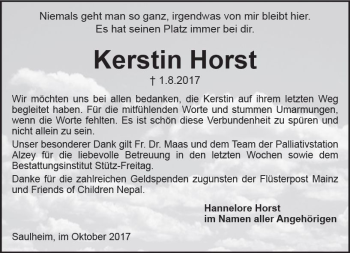 Traueranzeige von Kerstin Horst von Trauerportal Rhein Main Presse