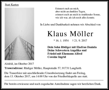 Traueranzeige von Klaus Möller von VRM Trauer