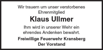 Traueranzeige von Klaus Ullmer von  Usinger Anzeiger