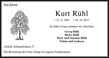 Traueranzeige von Kurt Rühl von VRM Trauer