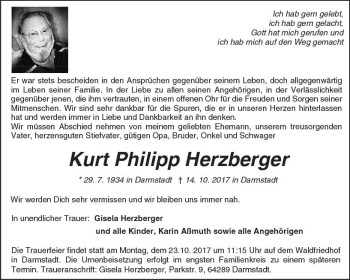 Traueranzeige von Kurt Philipp Herzberger von Trauerportal Echo Online