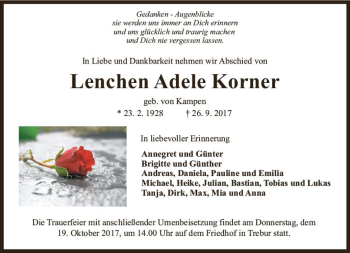 Traueranzeige von Lenchen Adele Korner von Trauerportal Rhein Main Presse