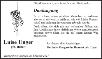 Traueranzeige von Luise Unger von Trauerportal Echo Online