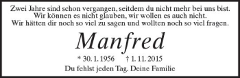 Traueranzeige von Manfred Wohn von Trauerportal Rhein Main Presse