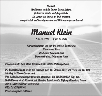 Traueranzeige von Manuel Klein von Trauerportal Rhein Main Presse
