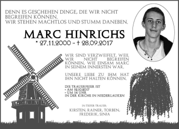 Traueranzeige von Marc Hinrichs von  Usinger Anzeiger