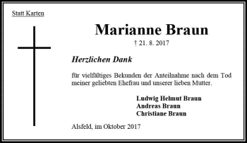 Traueranzeige von Marianne Braun von VRM Trauer
