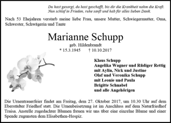 Traueranzeige von Marianne Schupp von Trauerportal Echo Online