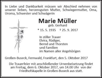 Traueranzeige von Marie Müller von  Gießener Anzeiger