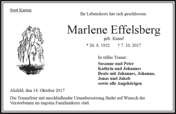 Traueranzeige von Marlene Effelsberg von VRM Trauer