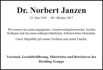 Traueranzeige von Norbert Janzen von Trauerportal Rhein Main Presse