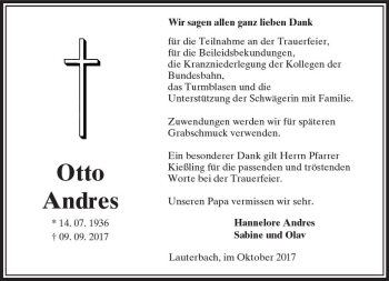 Traueranzeige von Otto Andres von VRM Trauer