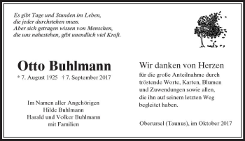 Traueranzeige von Otto Buhlmann von  Usinger Anzeiger