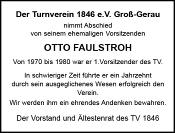 Traueranzeige von Otto Faulstroh von Trauerportal Echo Online