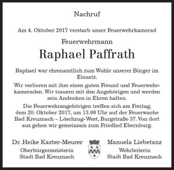 Traueranzeige von Raphael Paffrath von Trauerportal Rhein Main Presse