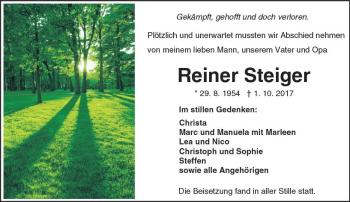 Traueranzeige von Reiner Steiger von Trauerportal Echo Online
