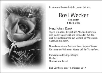 Traueranzeige von Rosi Wecker von  Camberger Anzeiger
