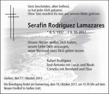 Traueranzeige von Serafin Rodriguez Lamazares von  Gießener Anzeiger