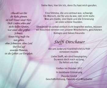 Traueranzeige von Steffi Dirschauer von  Gießener Anzeiger