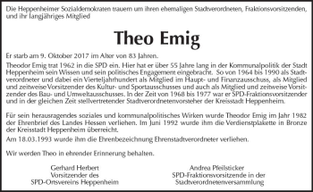 Traueranzeige von Theo Emig von Trauerportal Echo Online