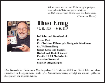 Traueranzeige von Theo Emig von Trauerportal Echo Online