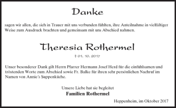 Traueranzeige von Theresia Rothermel von Trauerportal Echo Online