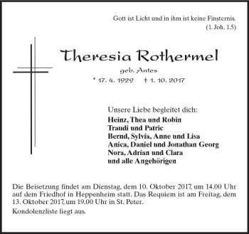 Traueranzeige von Theresia Rothermel von Trauerportal Echo Online