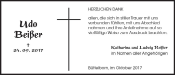 Traueranzeige von Udo Beißer von Trauerportal Echo Online