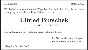 Traueranzeige von Ulfried Butschek von Trauerportal Rhein Main Presse