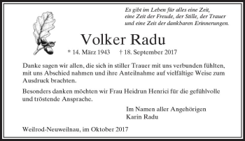 Traueranzeige von Volker Radu von  Usinger Anzeiger