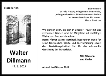 Traueranzeige von Walter Dillmann von VRM Trauer