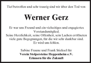 Traueranzeige von Werner Gerz von Trauerportal Echo Online