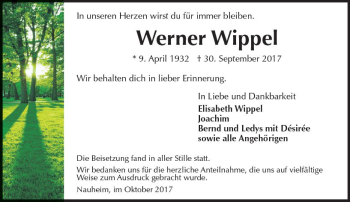 Traueranzeige von Werner Wippel von Trauerportal Rhein Main Presse