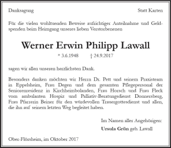 Traueranzeige von Werner Erwin Philipp Lawall von Trauerportal Rhein Main Presse