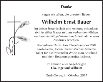 Traueranzeige von Wilhelm Ernst Bauer von Trauerportal Echo Online