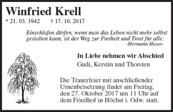 Traueranzeige von Winfried Krell von Trauerportal Echo Online