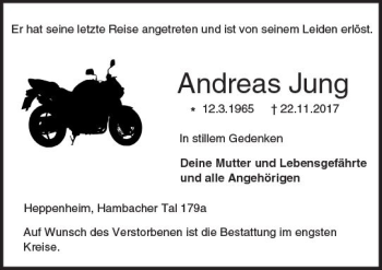 Traueranzeige von Andreas Jung von Trauerportal Echo Online