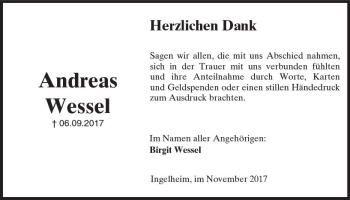 Traueranzeige von Andreas Wessel von Trauerportal Rhein Main Presse