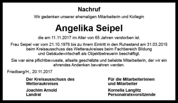 Traueranzeige von Angelika Seipel von  Kreisanzeiger